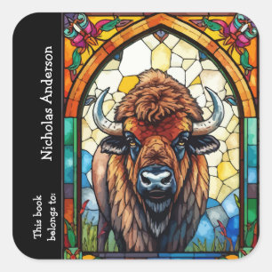 Buffalo Bison Animal Nature art Custom Bookplate Square Sticker