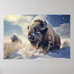 Buffalo Bison Animal Wildlife Wilderness Colourful Poster