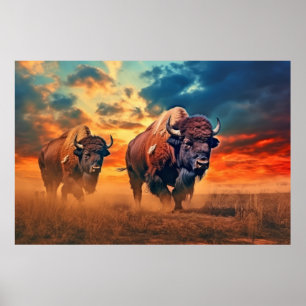 Buffalo Bison Animal Wildlife Wilderness Colourful Poster