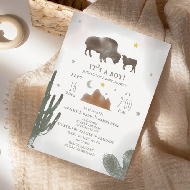 Buffalo Bison Desert Cactus Baby Shower Invitation (Creator Uploaded)