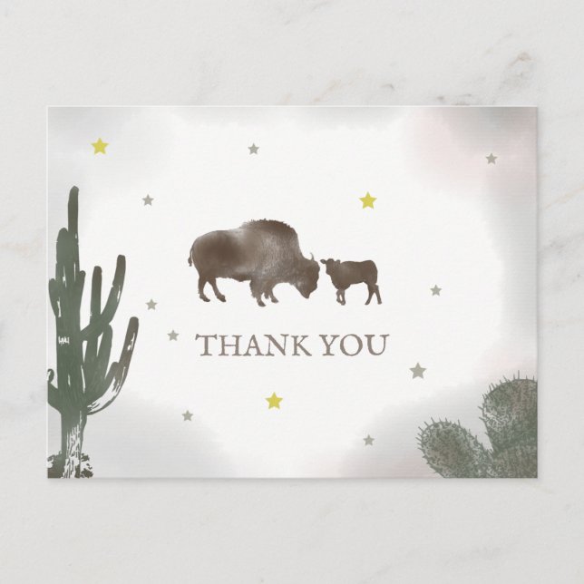 Buffalo Bison Desert Cactus Baby Shower Thank You Postcard (Front)