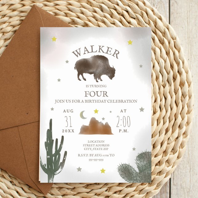 Buffalo Bison Desert Cactus Birthday Invitation (Creator Uploaded)