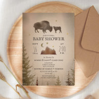 Buffalo Bison Desert Evergreen Baby Shower Rustic 