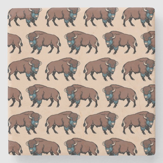 Buffalo Bison Pattern Stone Coaster (Front)