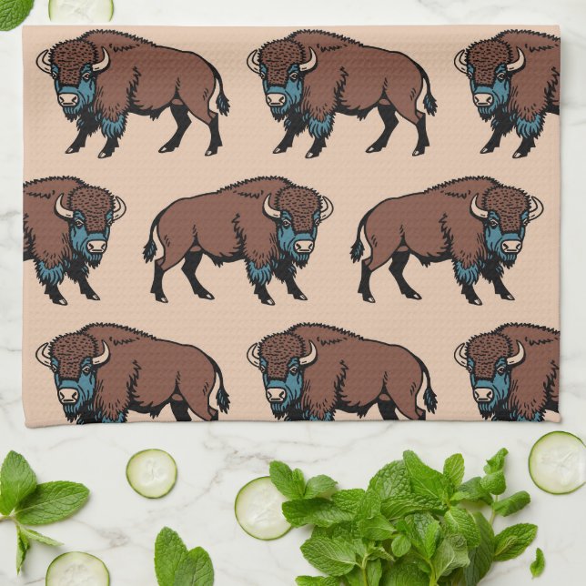 Buffalo Bison Pattern Tea Towel (Folded)