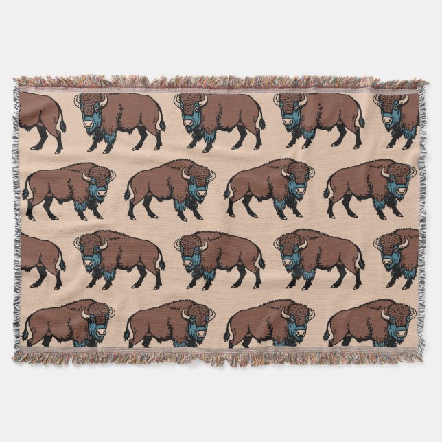 Buffalo Bison Pattern Throw Blanket (Front)