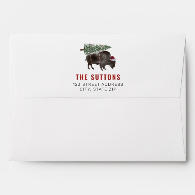 Buffalo Bison Santa Christmas Tree Red Plaid Envelope (Back (Top Flap))
