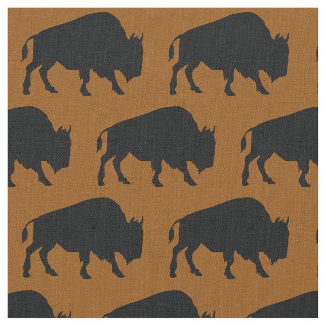 Buffalo Bison Silhouettes Rust Orange Brown Fabric (Close Up)