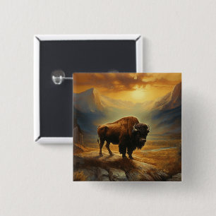 Buffalo Bison Sunset Silhouette 15 Cm Square Badge