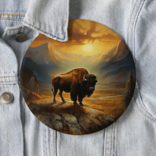 Buffalo Bison Sunset Silhouette 6 Cm Round Badge
