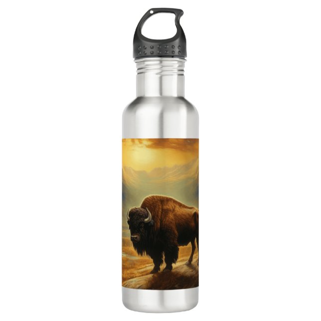 Buffalo Bison Sunset Silhouette  710 Ml Water Bottle (Front)