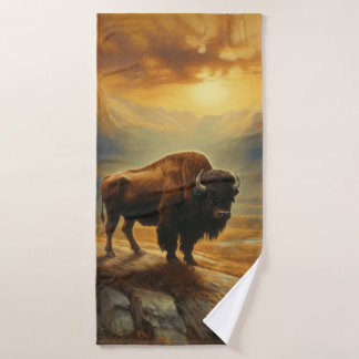 Buffalo Bison Sunset Silhouette Bath Towel Set