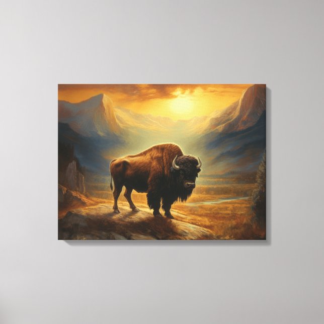 Buffalo Bison Sunset Silhouette  Canvas Print (Front)