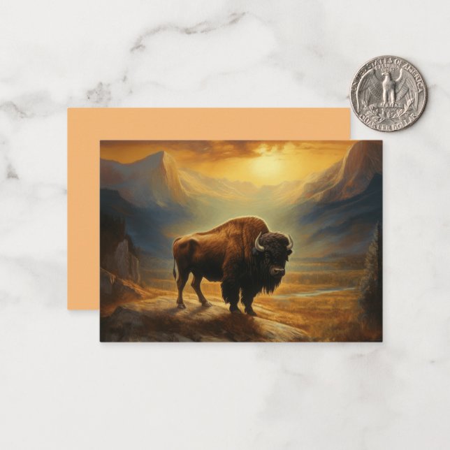 Buffalo Bison Sunset Silhouette Card (Front/Back In Situ)