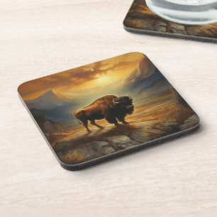 Buffalo Bison Sunset Silhouette Coaster