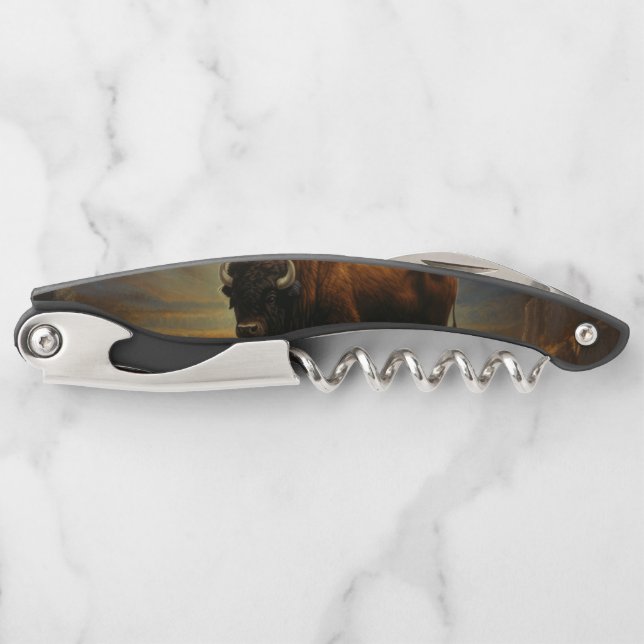 Buffalo Bison Sunset Silhouette Corkscrew (Front)