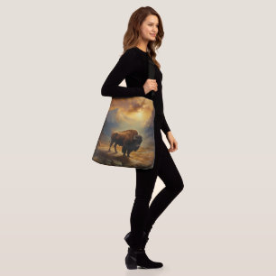 Buffalo Bison Sunset Silhouette Crossbody Bag