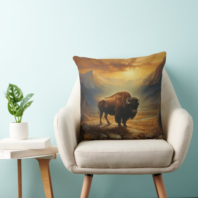 Buffalo Bison Sunset Silhouette  Cushion (Chair)