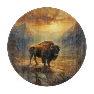 Buffalo Bison Sunset Silhouette Cutting Board