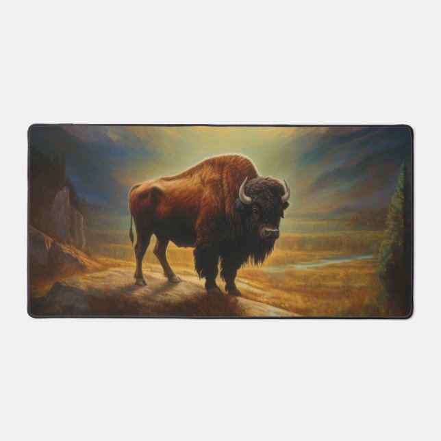 Buffalo Bison Sunset Silhouette Desk Mat (Front)