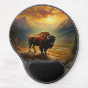 Buffalo Bison Sunset Silhouette Gel Mouse Pad