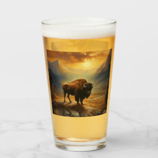 Buffalo Bison Sunset Silhouette Glass