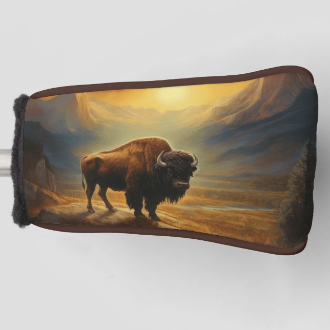 Buffalo Bison Sunset Silhouette Golf Head Cover (Front)