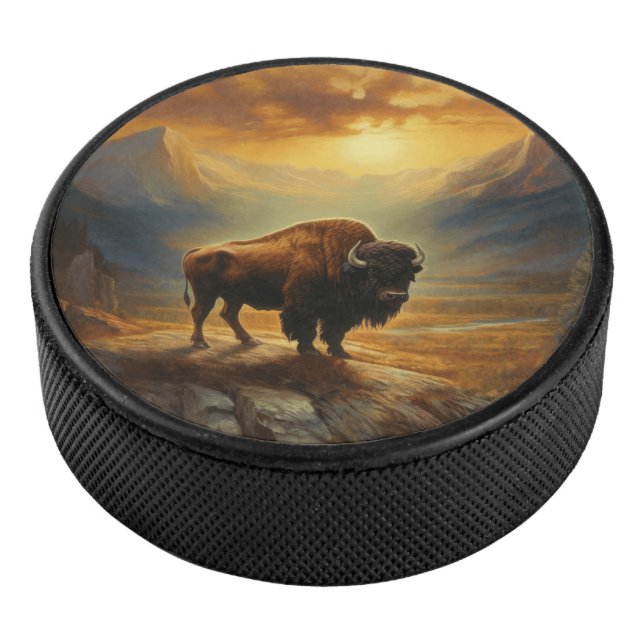 Buffalo Bison Sunset Silhouette Hockey Puck (3/4)