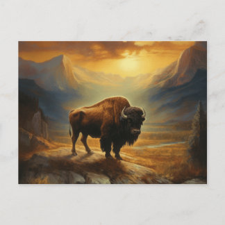 Buffalo Bison Sunset Silhouette Holiday Postcard