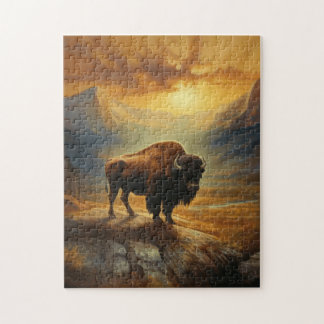 Buffalo Bison Sunset Silhouette Jigsaw Puzzle