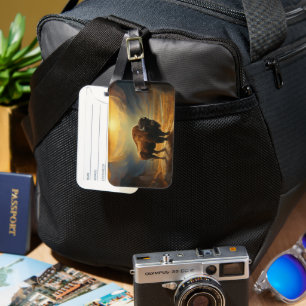 Buffalo Bison Sunset Silhouette Luggage Tag