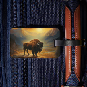 Buffalo Bison Sunset Silhouette Luggage Tag
