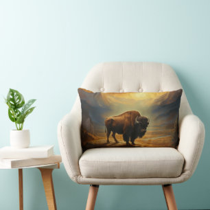 Buffalo Bison Sunset Silhouette  Lumbar Cushion