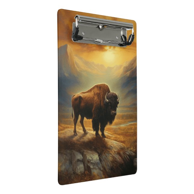 Buffalo Bison Sunset Silhouette Mini Clipboard (Angled)
