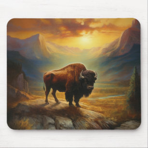 Buffalo Bison Sunset Silhouette Mouse Pad