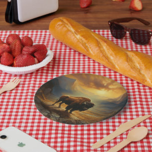 Buffalo Bison Sunset Silhouette  Paper Plate