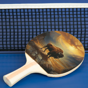 Buffalo Bison Sunset Silhouette Ping Pong Paddle