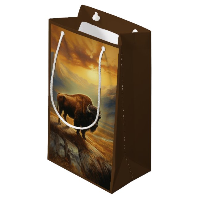 Buffalo Bison Sunset Silhouette Small Gift Bag (Front Angled)