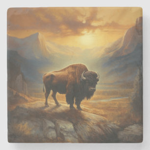 Buffalo Bison Sunset Silhouette Stone Coaster