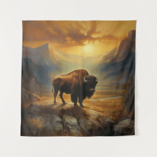 Buffalo Bison Sunset Silhouette  Tapestry