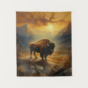 Buffalo Bison Sunset Silhouette  Tapestry