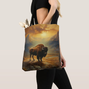 Buffalo Bison Sunset Silhouette Tote Bag
