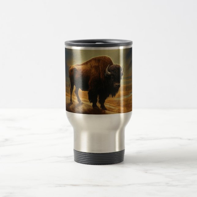 Buffalo Bison Sunset Silhouette  Travel Mug (Center)