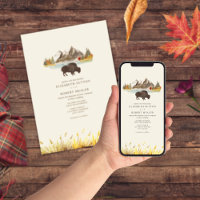 Buffalo Bison Watercolor Mountains Autumn Wedding