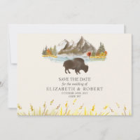 Buffalo Bison Watercolor Mountains Wedding