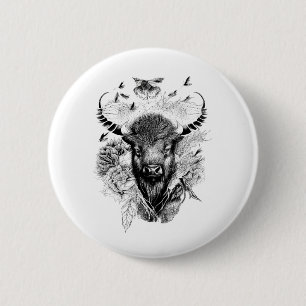 Buffalo Bison Wild Animal Nature Illustration Art 6 Cm Round Badge