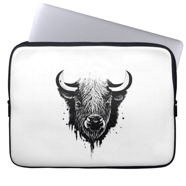 Buffalo Bison Wild Animal Nature Illustration Art  Laptop Sleeve (Front)