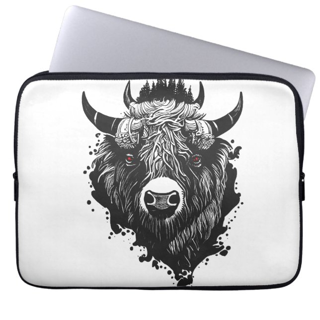 Buffalo Bison Wild Animal Nature Illustration Art  Laptop Sleeve (Front)