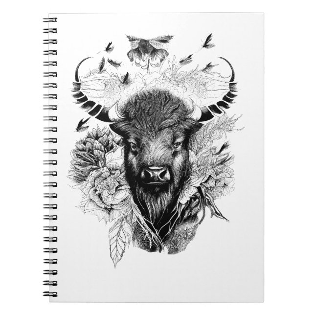 Buffalo Bison Wild Animal Nature Illustration Art  Notebook (Front)