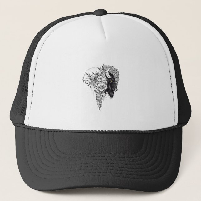 Buffalo Bison Wild Animal Nature Illustration Art  Trucker Hat (Front)